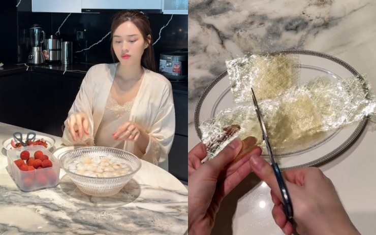 Bạn xếp cùi vải vào hộp hoặc khuôn tùy thích. Rót hỗn hợp sữa còn nóng lên trên cho ngập phần vải. Để nguội bớt rồi cho vào ngăn mát tủ lạnh 4 – 6 tiếng cho đông lại hoàn toàn.