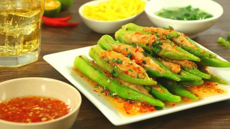 Món đậu bắp nhồi tôm nướng