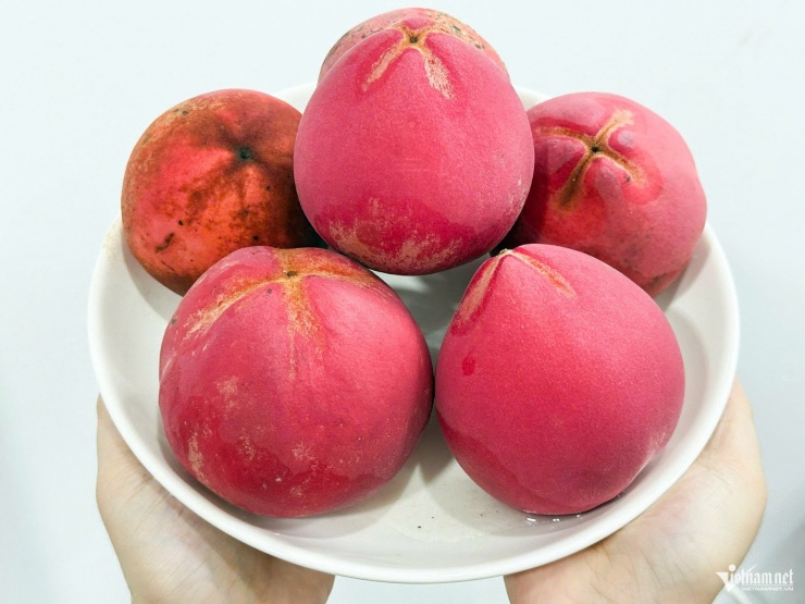 Trái hồng nhung khi chà sạch lông lộ ra phần vỏ đỏ thẫm đẹp mắt