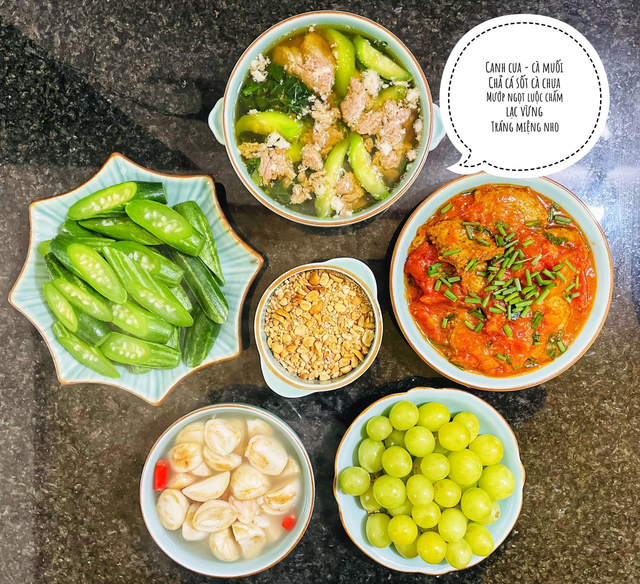 Canh cua cà muối - Chả cá sốt cà chua - Mướp ngọt luộc